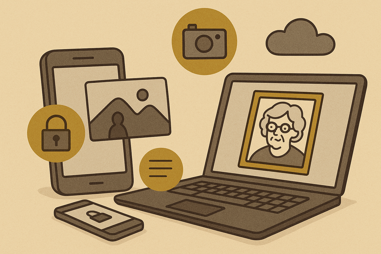 Abstract devices and photo icons illustration